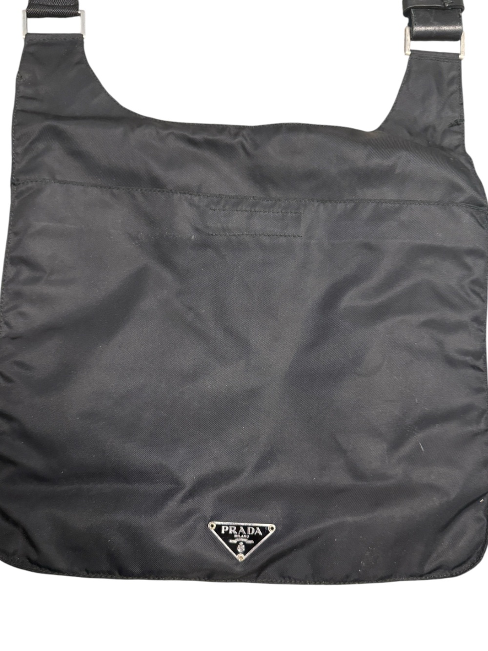 Vintage Prada Tessuto Nylon Triangle Logo Plaque Leather Crossbody Shoulder Bag - Picture 5 of 8